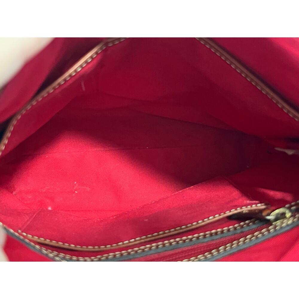 Classic Dooney & Bourke Crossbody Bag Brown Pebbled Leather Red Lining - Picture 11 of 14